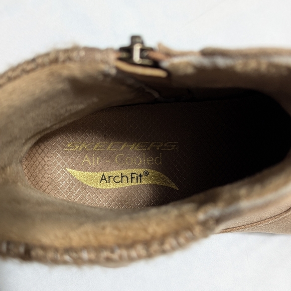 Women's Skechers Marlie Faux Leather Tan Ankle Boots Side Zip - Picture 4 of 12